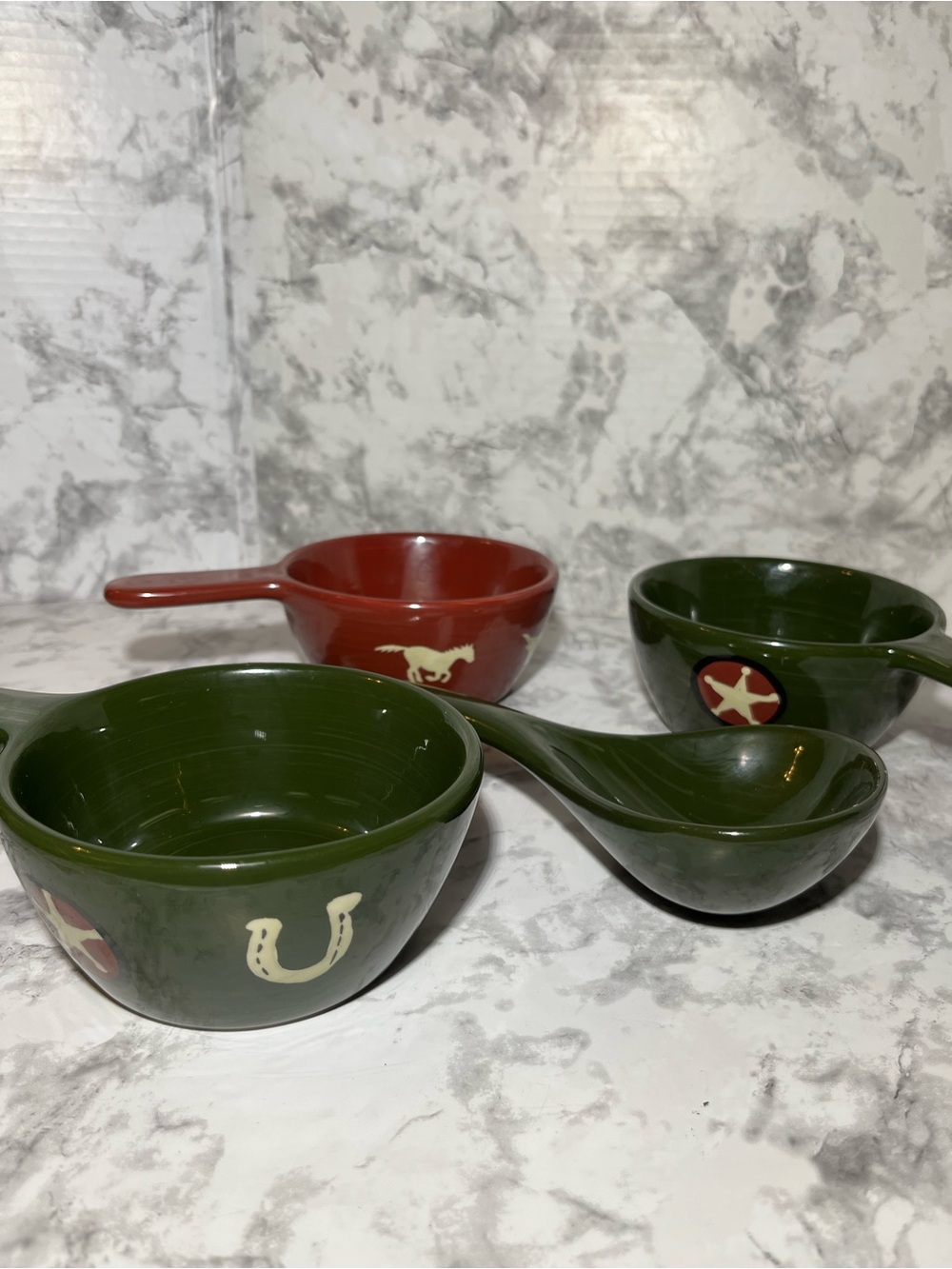 Sonoma Happy Trails chili bowls with handle and ladle Set of 3